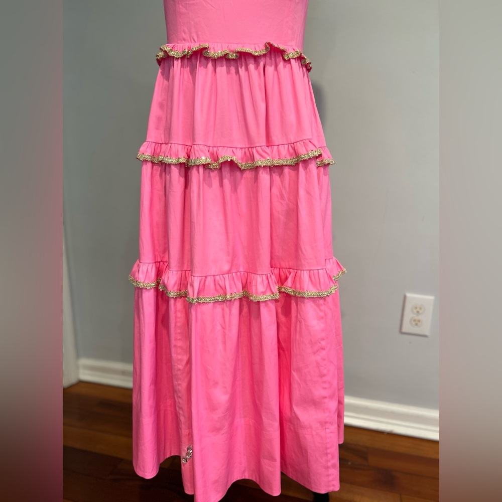 NWT Lilly Pulitzer ❤️‍🔥SAMPLE ❤️‍🔥 luxurious hot pink golden detail Dress ⭐️ - Picture 13 of 16